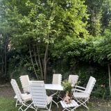 Complete garden furniture set in wood and metal