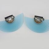 Pair of AV Mazzega wall lights in blue Murano glass. 1980s