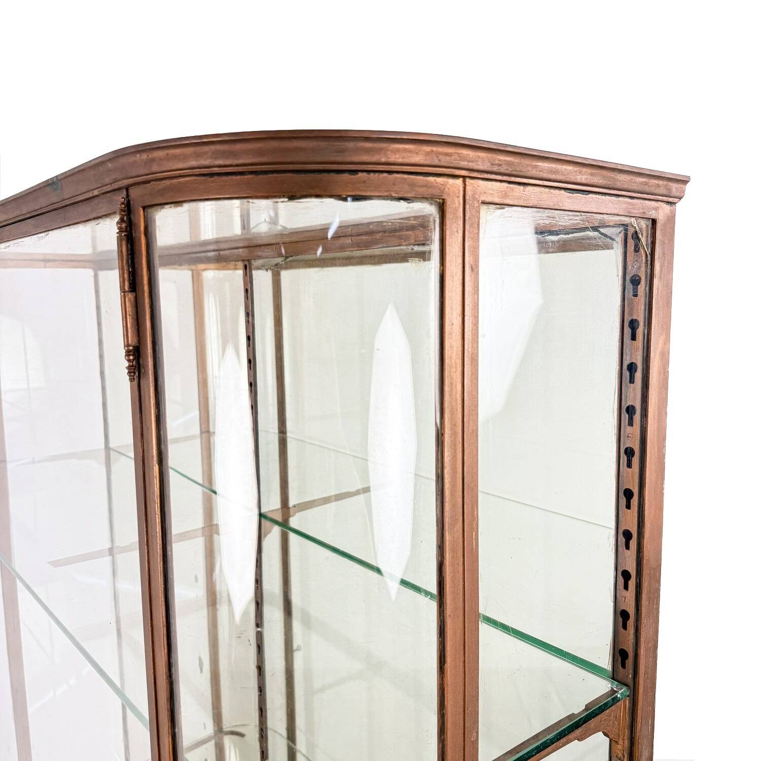 Large Antique Museum Display Cabinet with Curved Glass