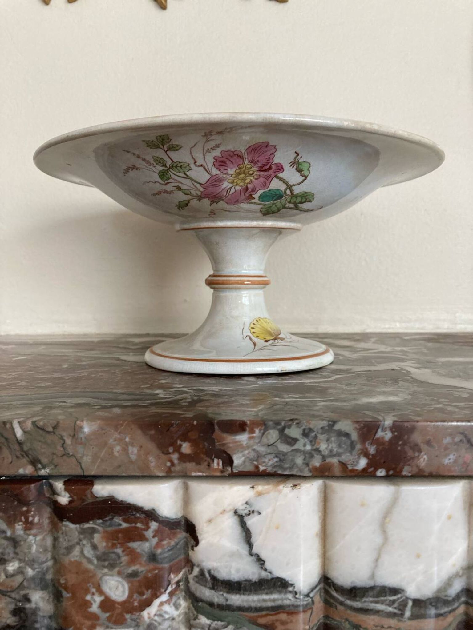 Luneville KG compote dish with poppy and butterfly design.
