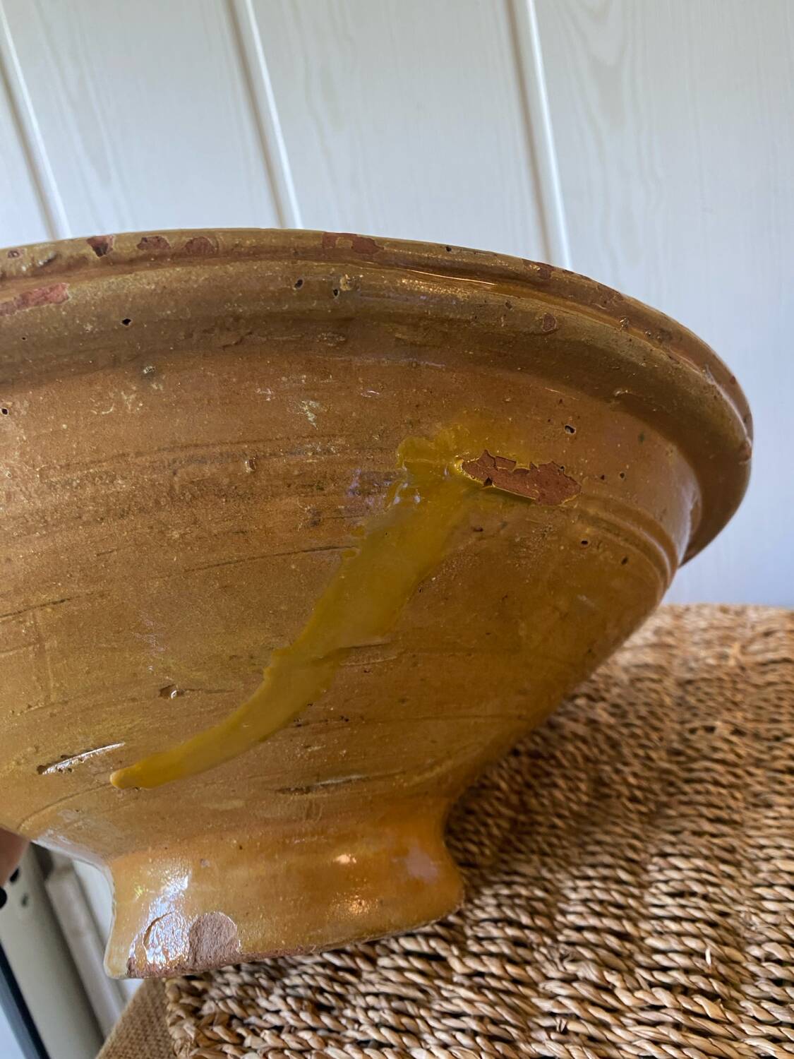 Old glazed terracotta dish