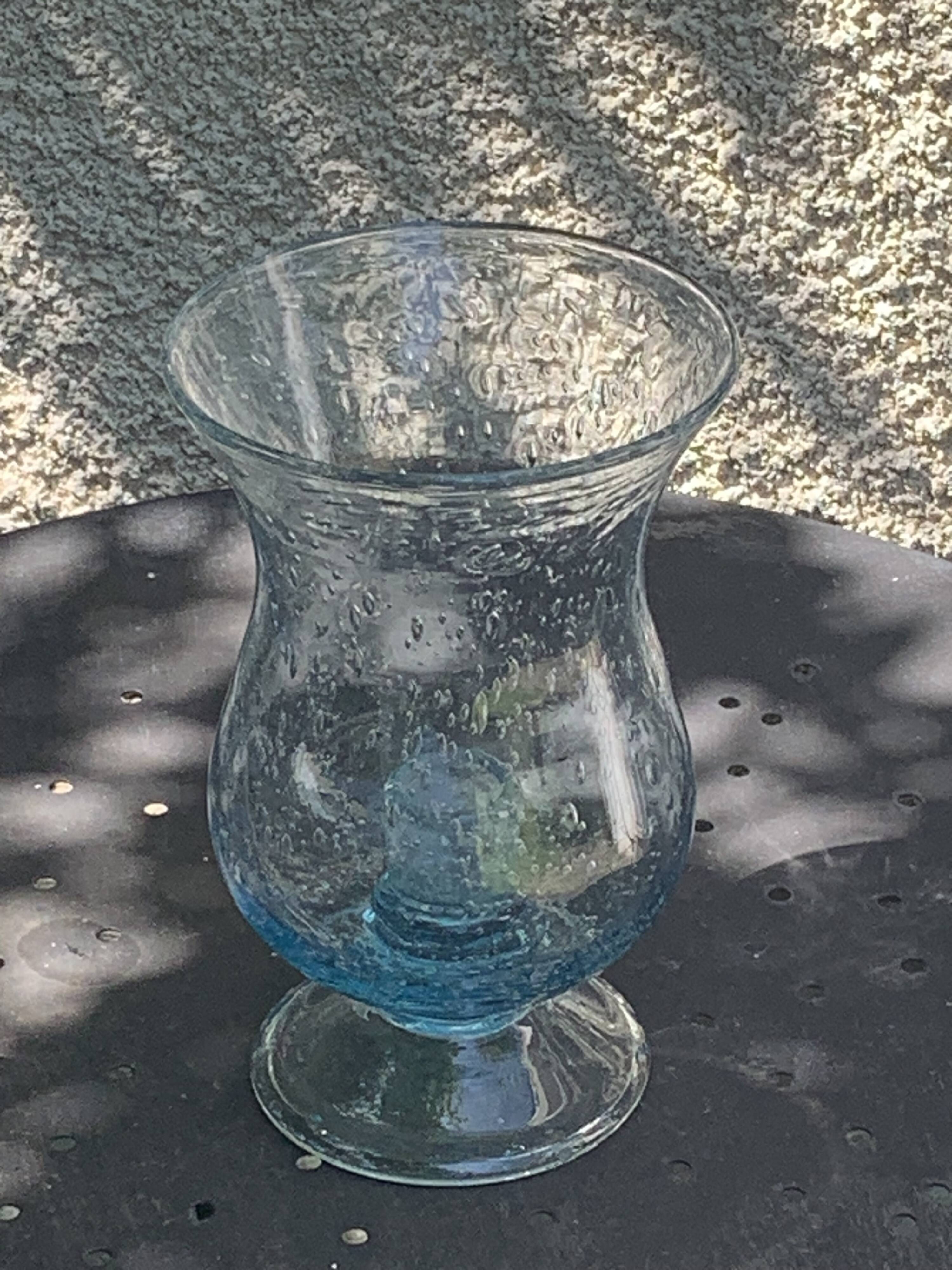 Tealight holder, blown glass candle holder in blue color from Biot glassworks