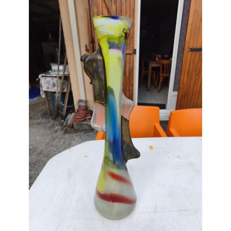 Vase in glass paste and bronze by F. Silviy
