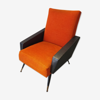 Fauteuil vintage velours orange