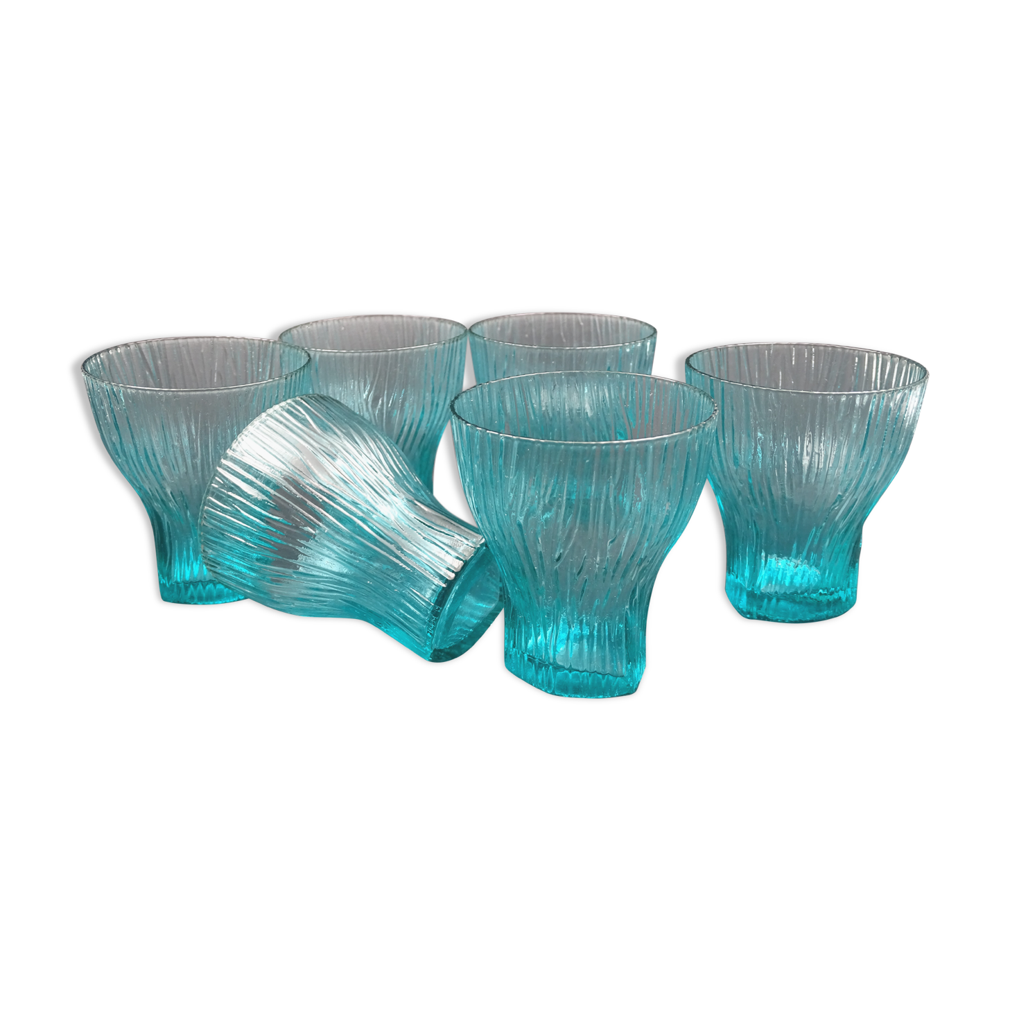 Set of 6 turquoise glass water glasses around 1975