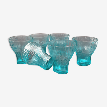 Lot de 6 verres à eau en verre turquoise vers 1975