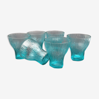Set of 6 turquoise glass water glasses around 1975