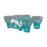 Set of 6 turquoise glass water glasses around 1975