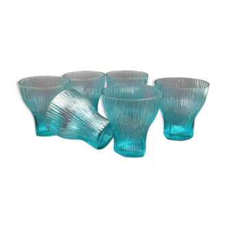 Set of 6 turquoise glass water glasses around 1975