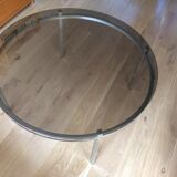 Round coffee table in chrome metal and smoked glass
