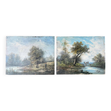 Paintings Pendant HSP "Barbizon Landscapes" signed Marty XIX°