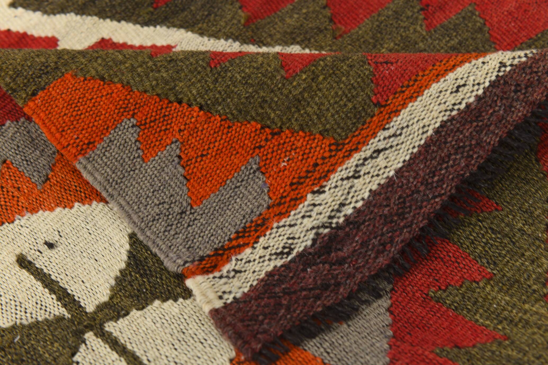 Red & Green Tribal Handmade Turkish Kilim Rug, 163x316Cm