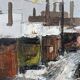 Mid-Century Modern Swedish "Chimneys" Vintage Winter Street Scene Oil Painting, Framed