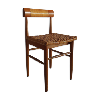 Chair vintage wood and woven rattan of the 1960s