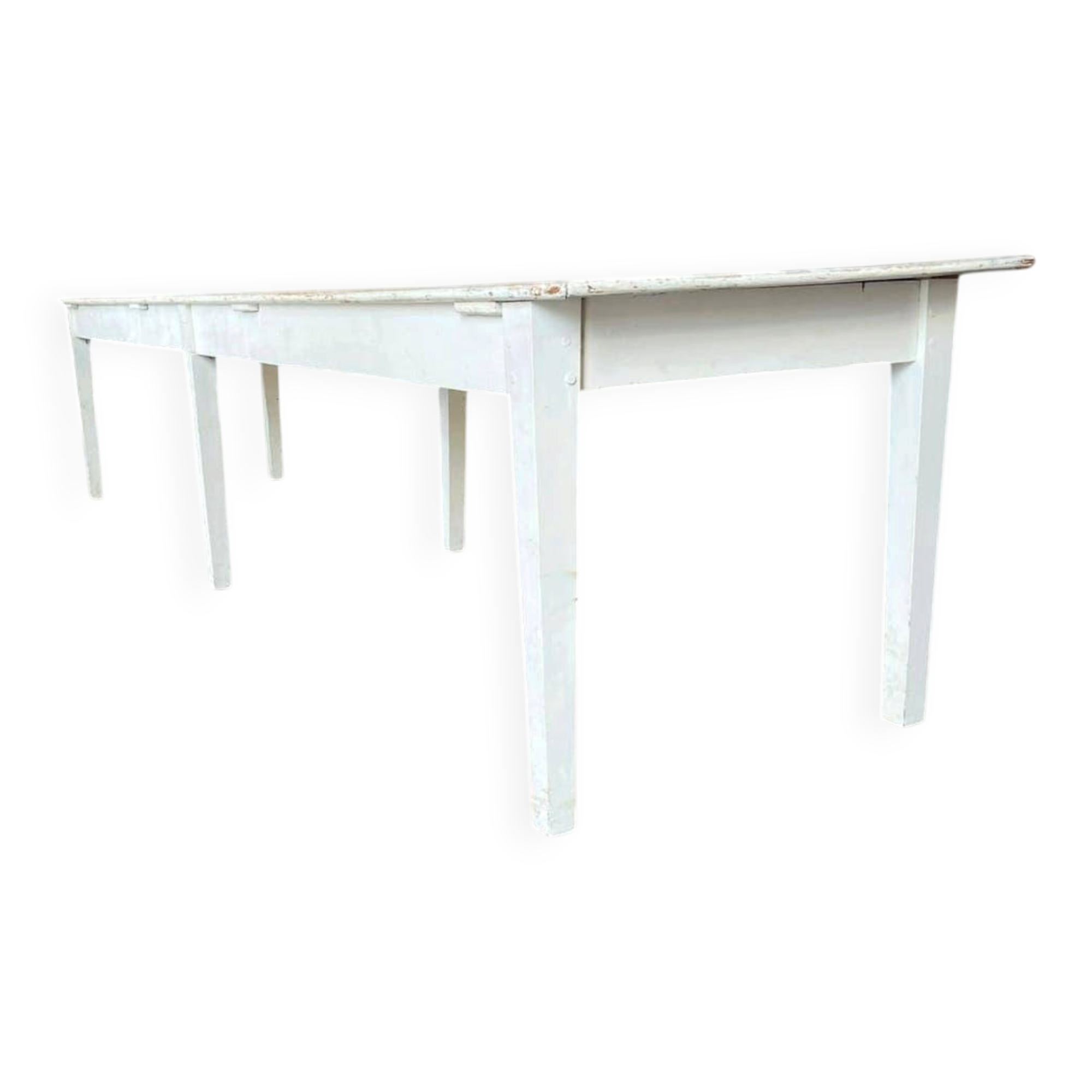 XL vintage dining table in white wood / dining room table