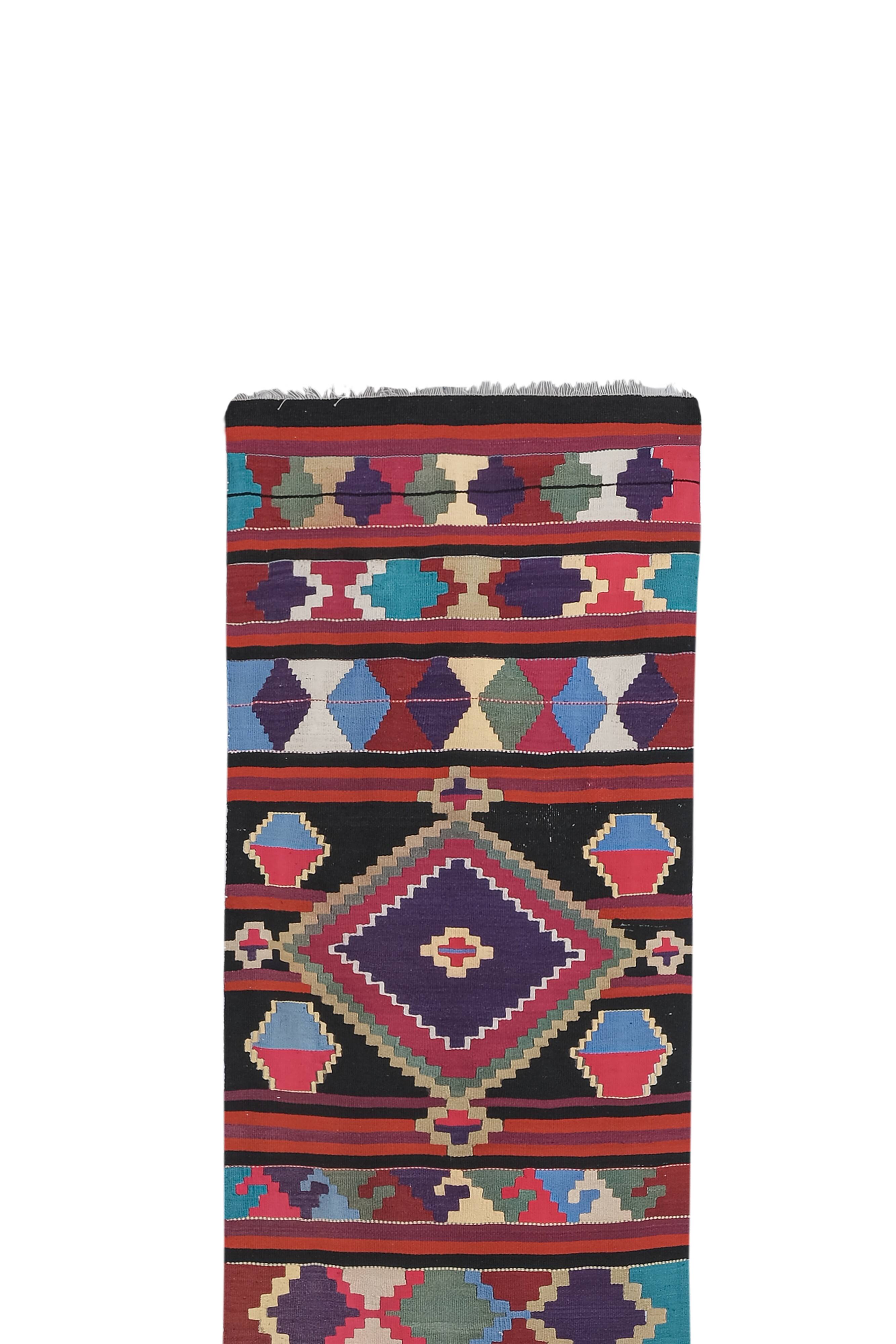 Mid Century Nomadic Wool Anatolian Hall Kilim Runner, Gallery Rug 2'9'' x 14'1''