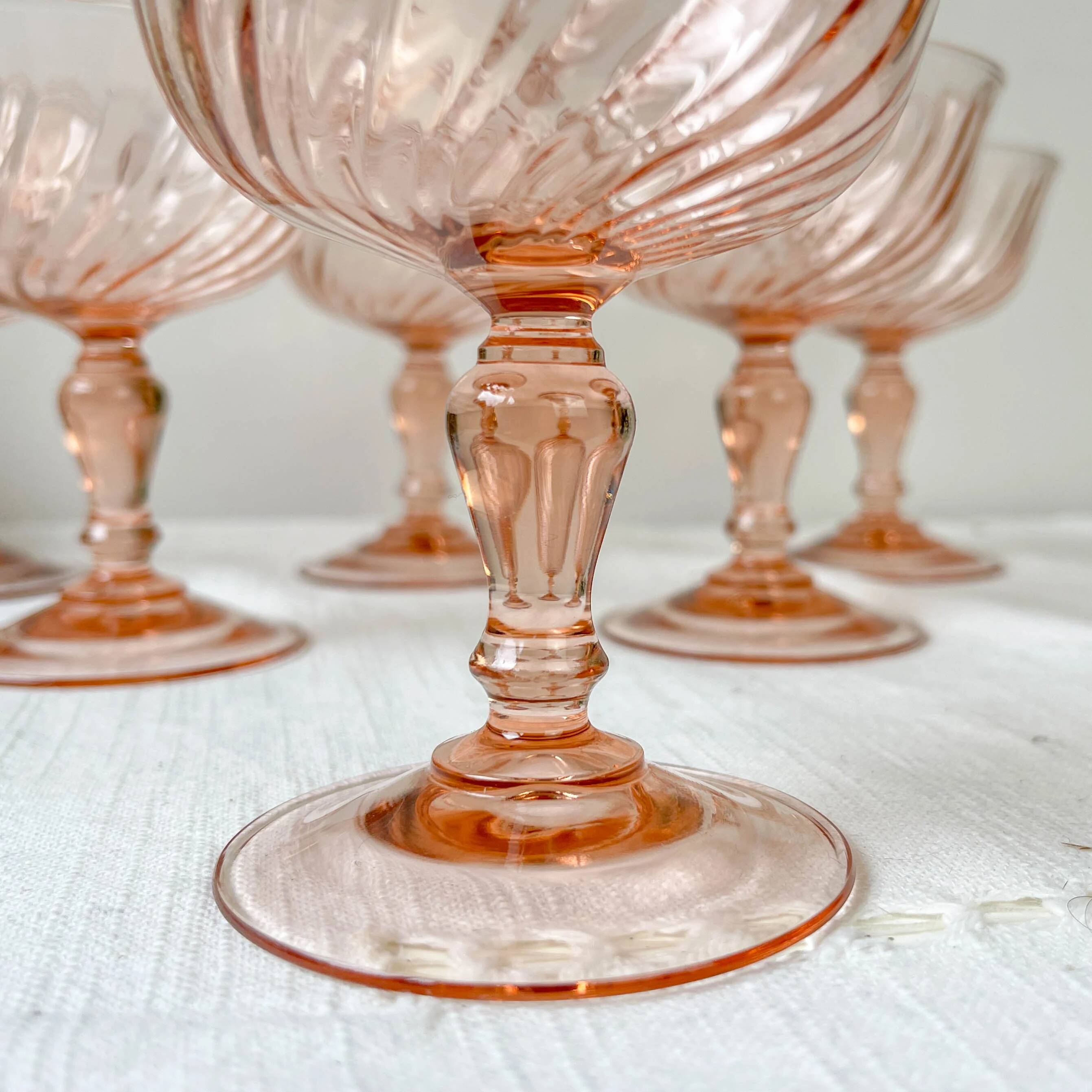 6 vintage pink glass bowls “Rosaline” Arcoroc Luminarc – French depression glass – Antique tableware made in France