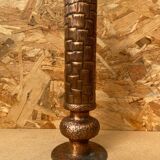 Antique brutalist hammered copper cylinder vase vintage