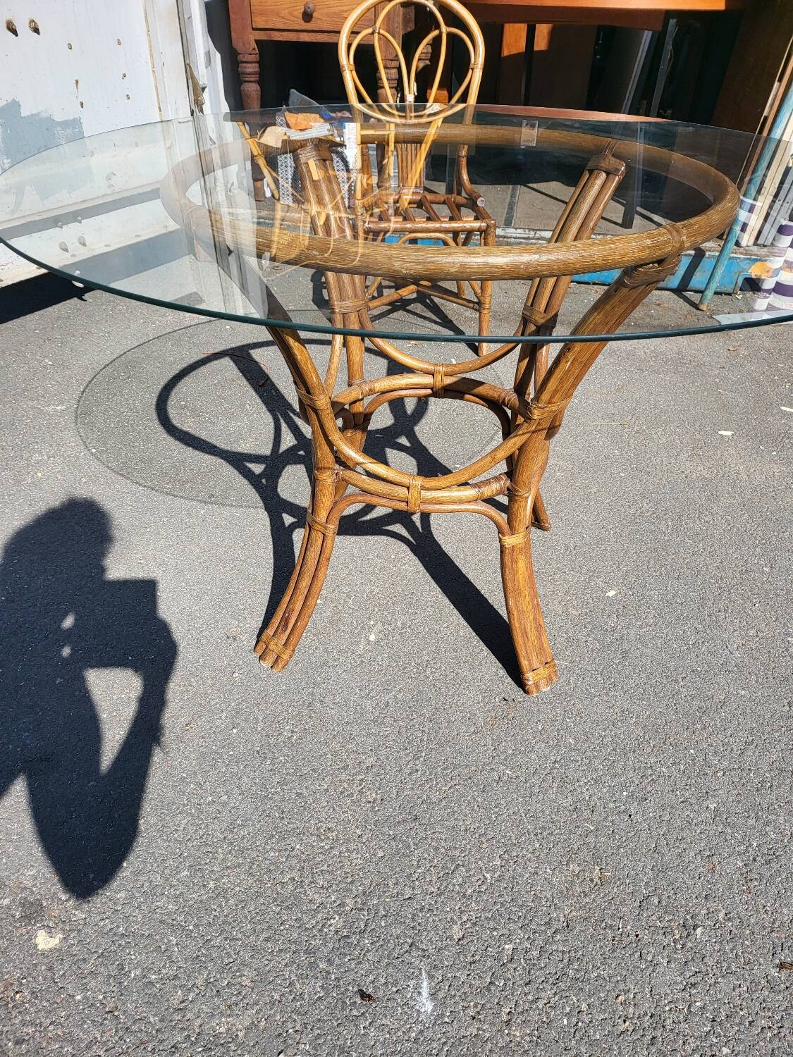 Vintage rattan and glass set - round table + 4 chairs