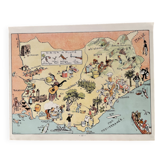 Vintage poster illustrated map of Provence 1939 - JP Pinchon