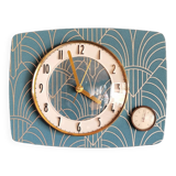Vintage thermometer clock rectangular silent wall pendulum "Golden blue"