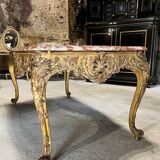 Middle table in gilded wood from the napoleon iii period red marble top