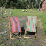 2 old bayadère green & red deckchairs