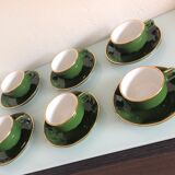 Suite of six green cups with saucers bistro /vintage style 60-70