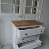 Vintage chest of drawers sublimated in pearl gray, wooden top