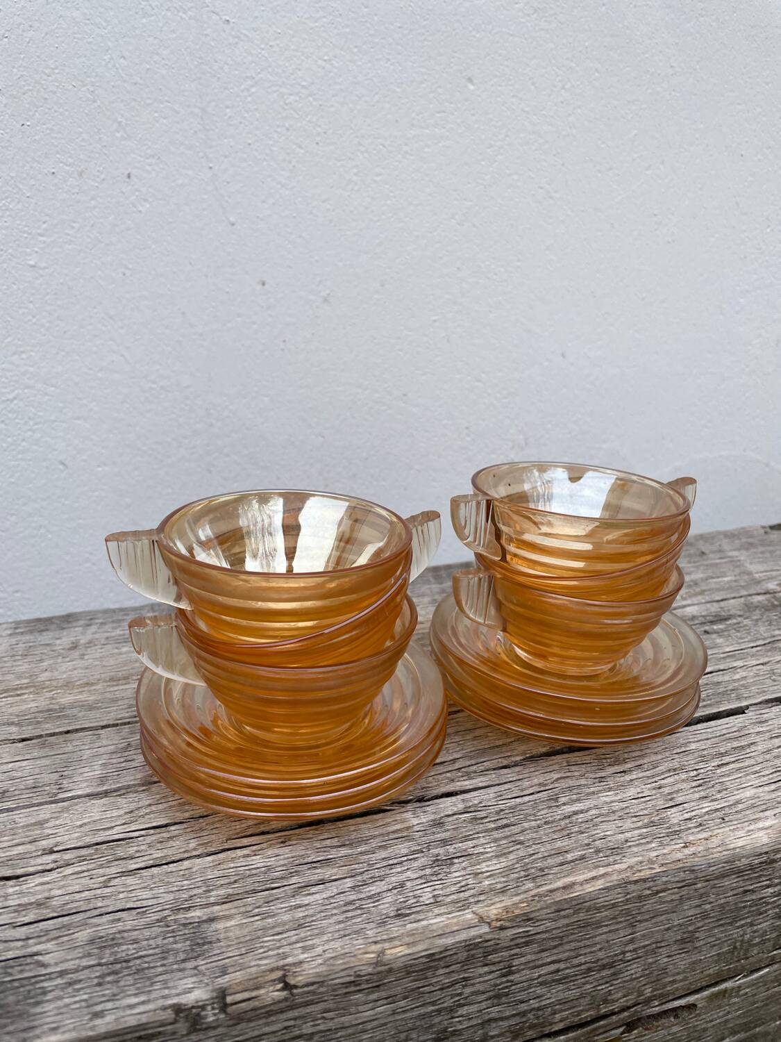 6 tasses à café en verre ambré 1970 italiennes