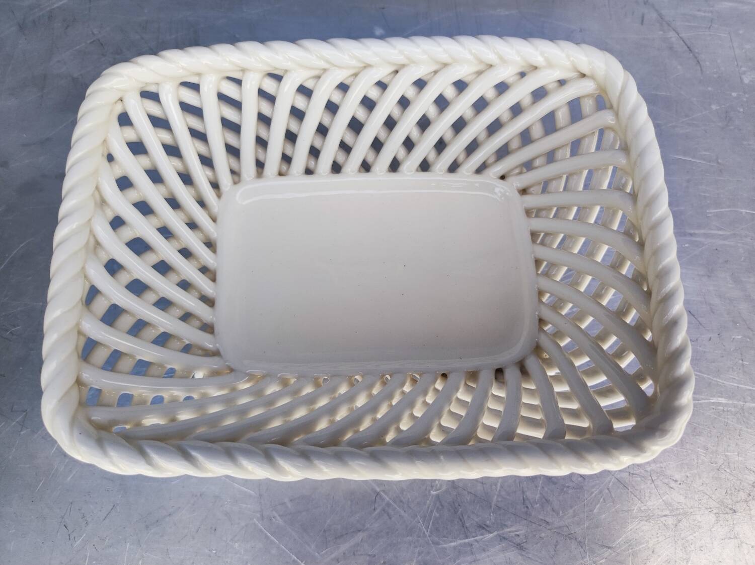 Vintage basket, woven ceramic fruit bowl