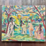 Paul senac Huile sur toile les baigneuses tableau ancien