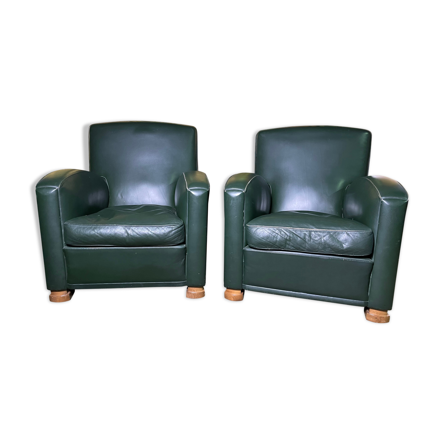 Pair of Poltrona Frau Green Leather Club Armchairs Limited Edition