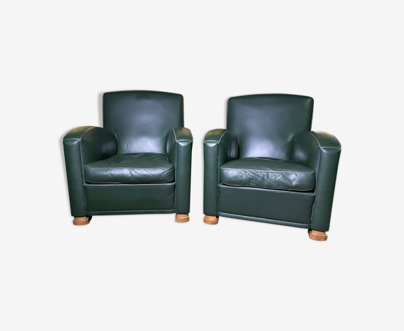 Paire de fauteuils Club cuir vert Poltrona Frau édition limitée | Selency