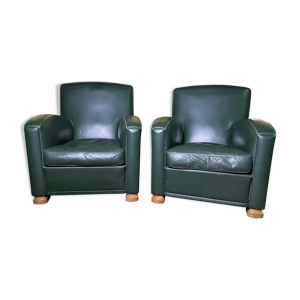 Paire de fauteuils Club cuir vert poltrona frau édition limitée