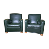 Paire de fauteuils Club cuir vert Poltrona Frau édition limitée