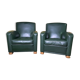 Pair of Poltrona Frau Green Leather Club Armchairs Limited Edition