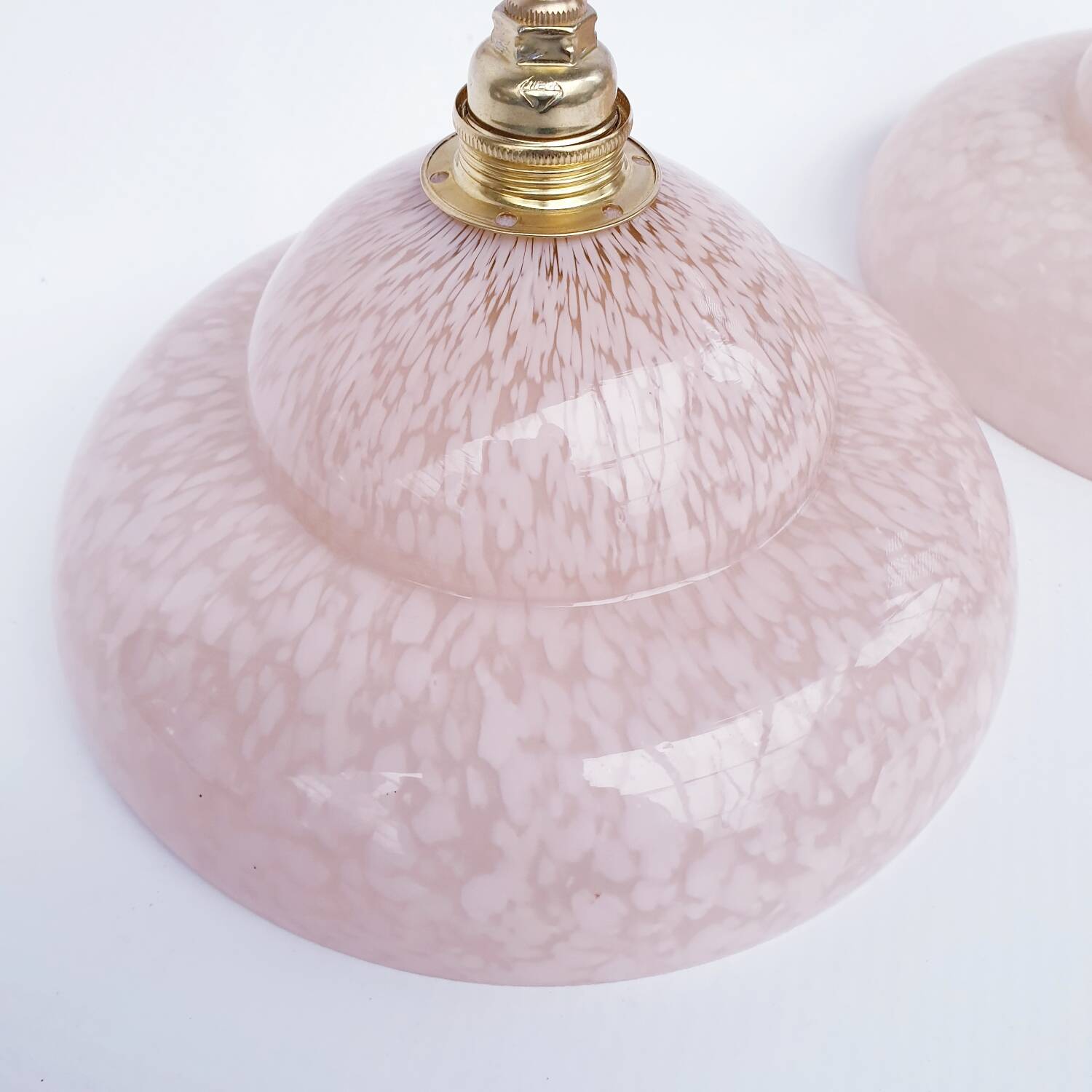 Vintage brass wall lights with speckled glass