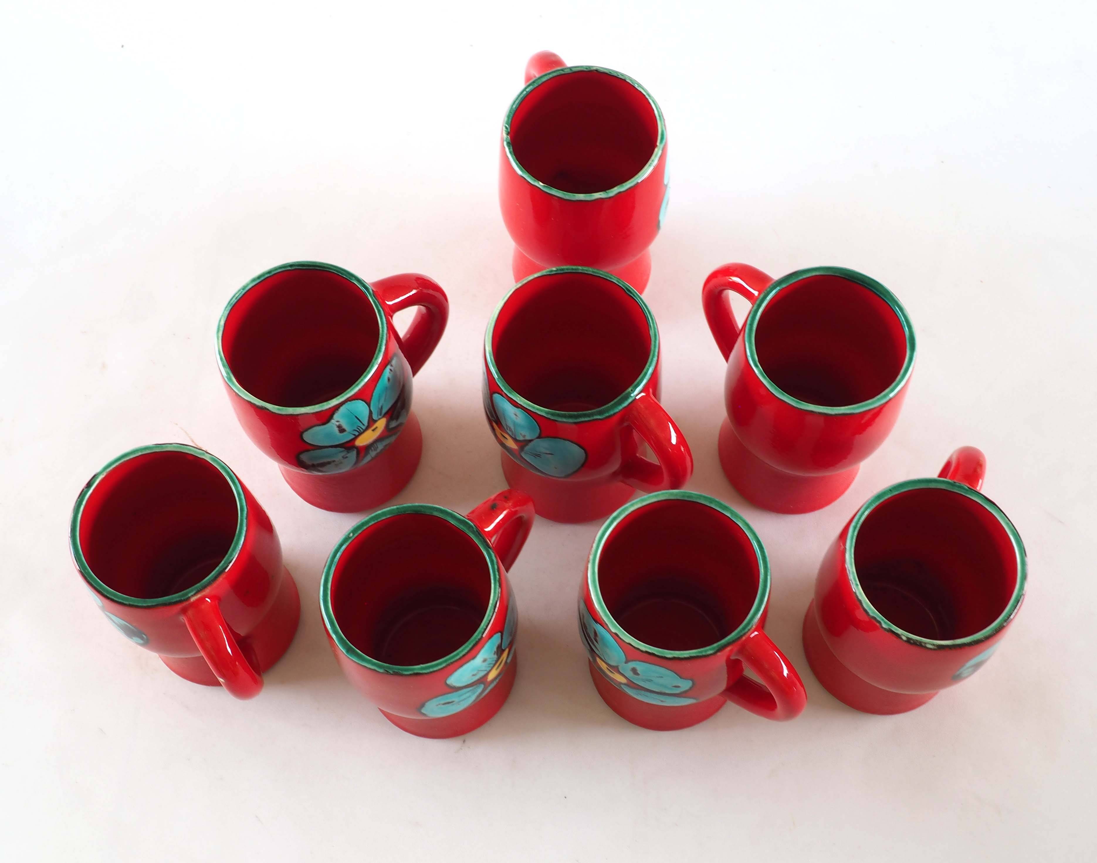 Orangeade or coffee service, pitcher and mugs Poët Laval