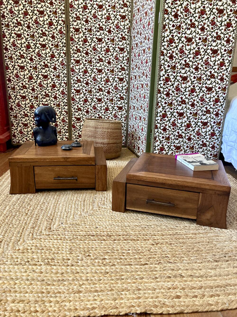 Pair of low cabinets in solid wood – bedside tables or side tables.