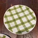 Lot de 3 assiettes plates torchon nappe vert vintage Moulin des Loups