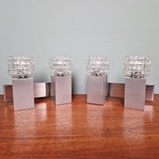 Pair of brushed aluminum and crystal wall lights, 1970s
