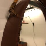 Miroir en cuir cognac Pizzetti, Italie années 1950
