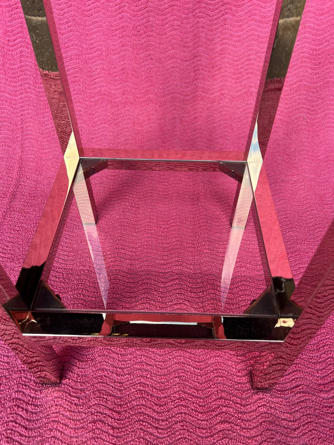 VINTAGE 1970 COFFEE TABLE SQUARE GOLD BRIGHT TUBE SQUARE 2 PLATTERS