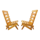 Pair of Vintage Brutalist Slatted Wood Lounge Chairs