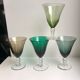 Set of 4 colored wine glasses feet worked 50s