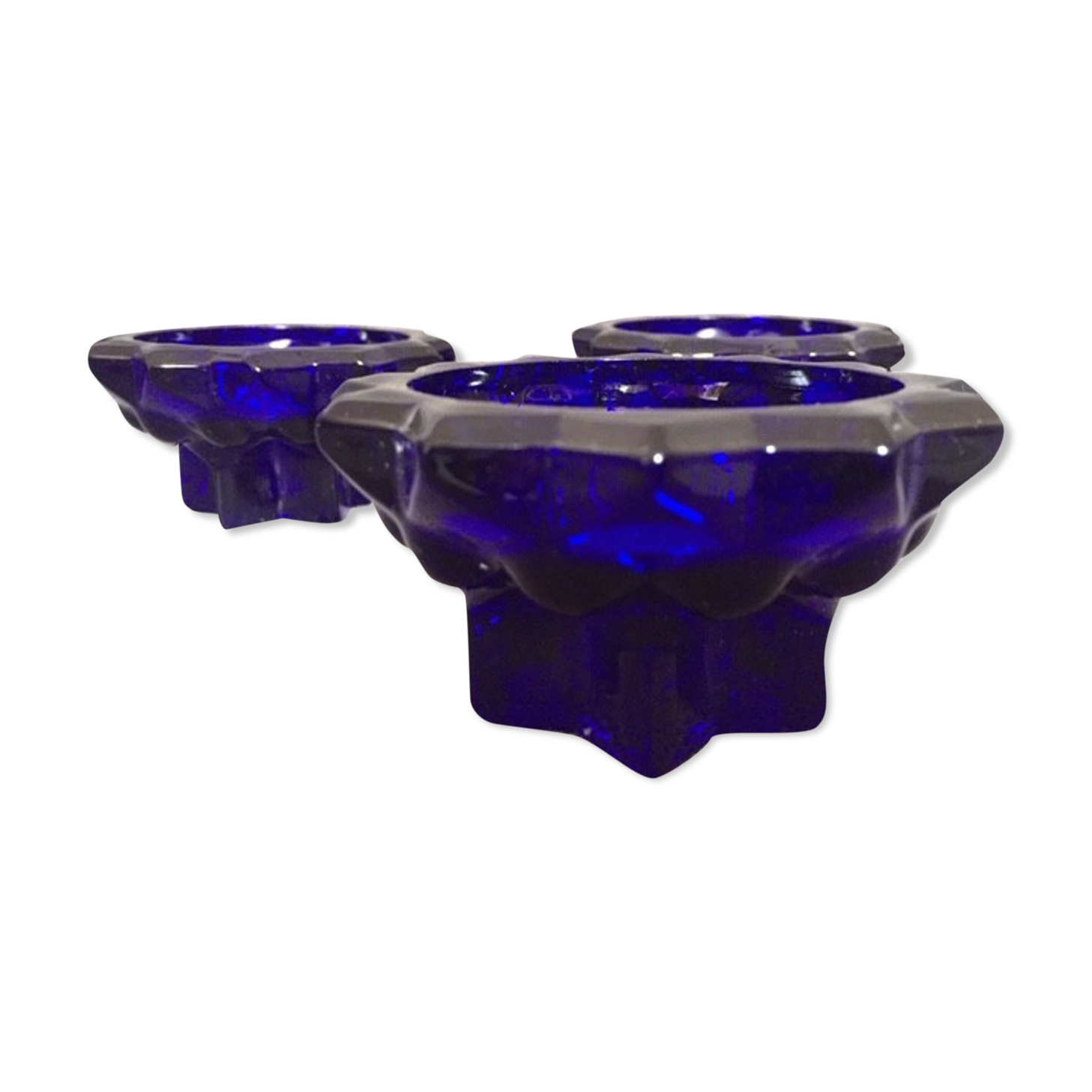 Old reims glass candlesticks cobalt blue