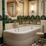 Art Deco bathtub from the 1930s and washbasin.