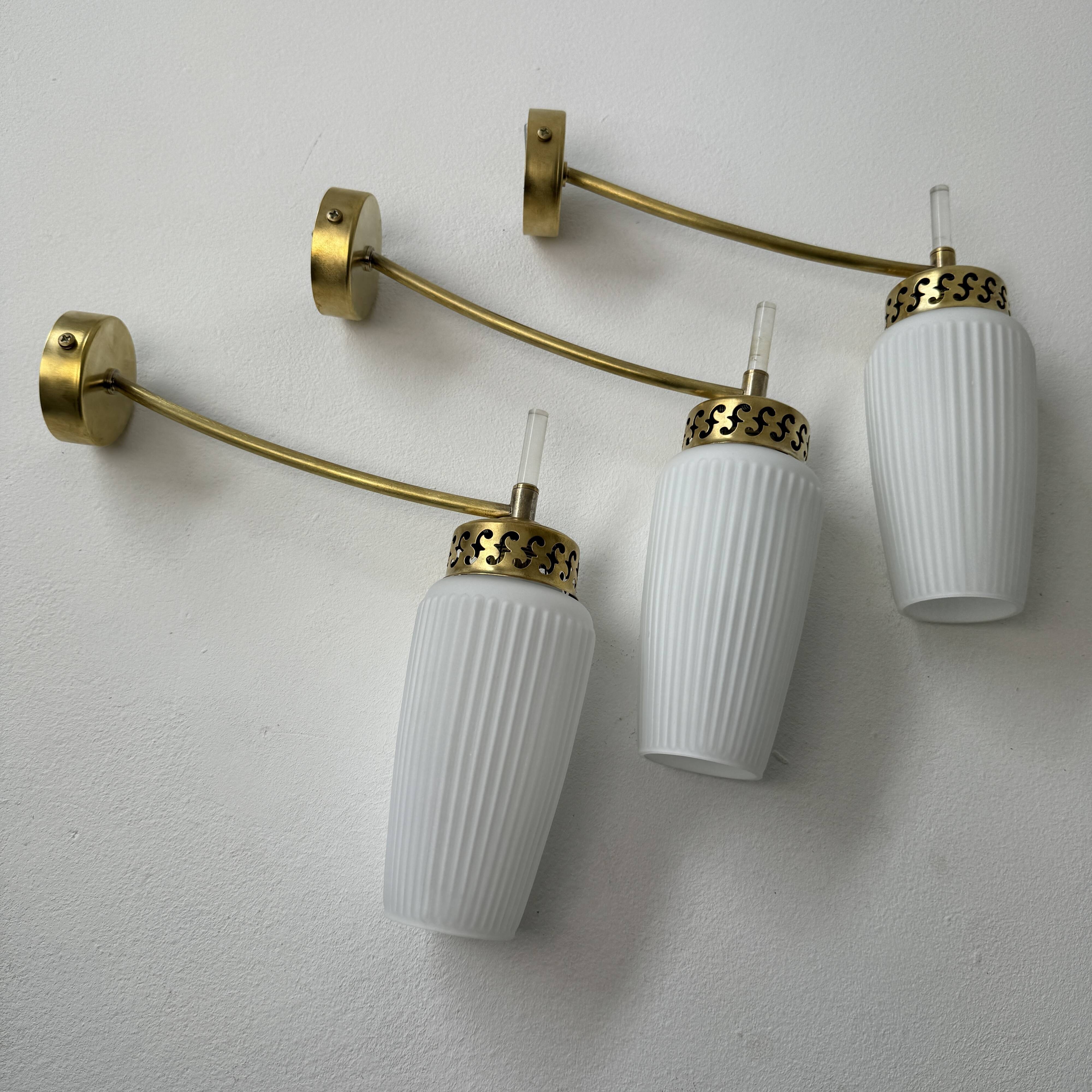Set of 3 vintage opaline wall lights