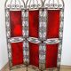 Paravent orientaliste en fer forgé et cuir peint